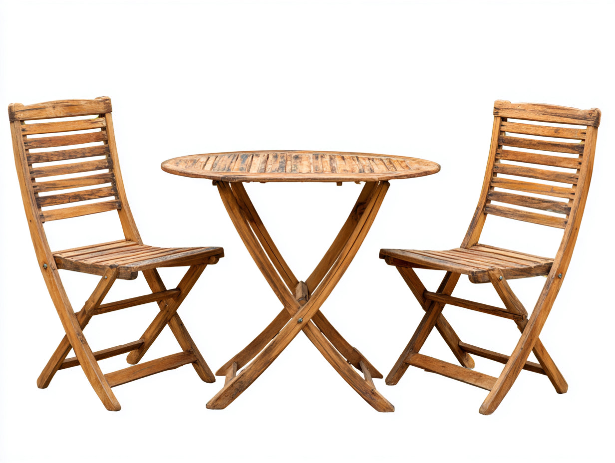 Conjunto de muebles de jardín de madera 110x70x75 cm - marrón - mesa ovalada y 2 sillas plegables