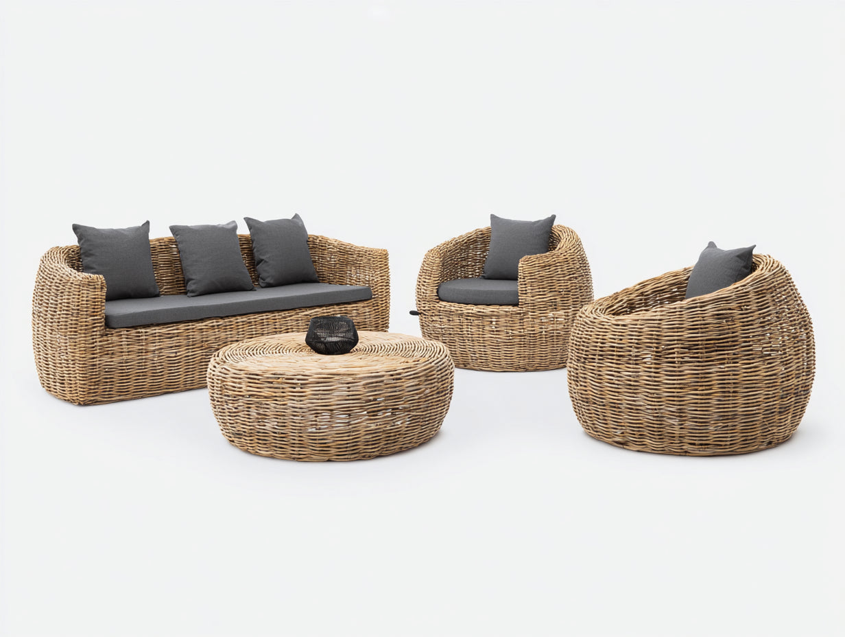 Sofás de exterior ratán 210x82x75 cm natural-gris - conjunto lounge de jardín