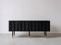 Mueble recibidor de madera 160x40x80 cm - negro y dorado - frente ondulado moderno
