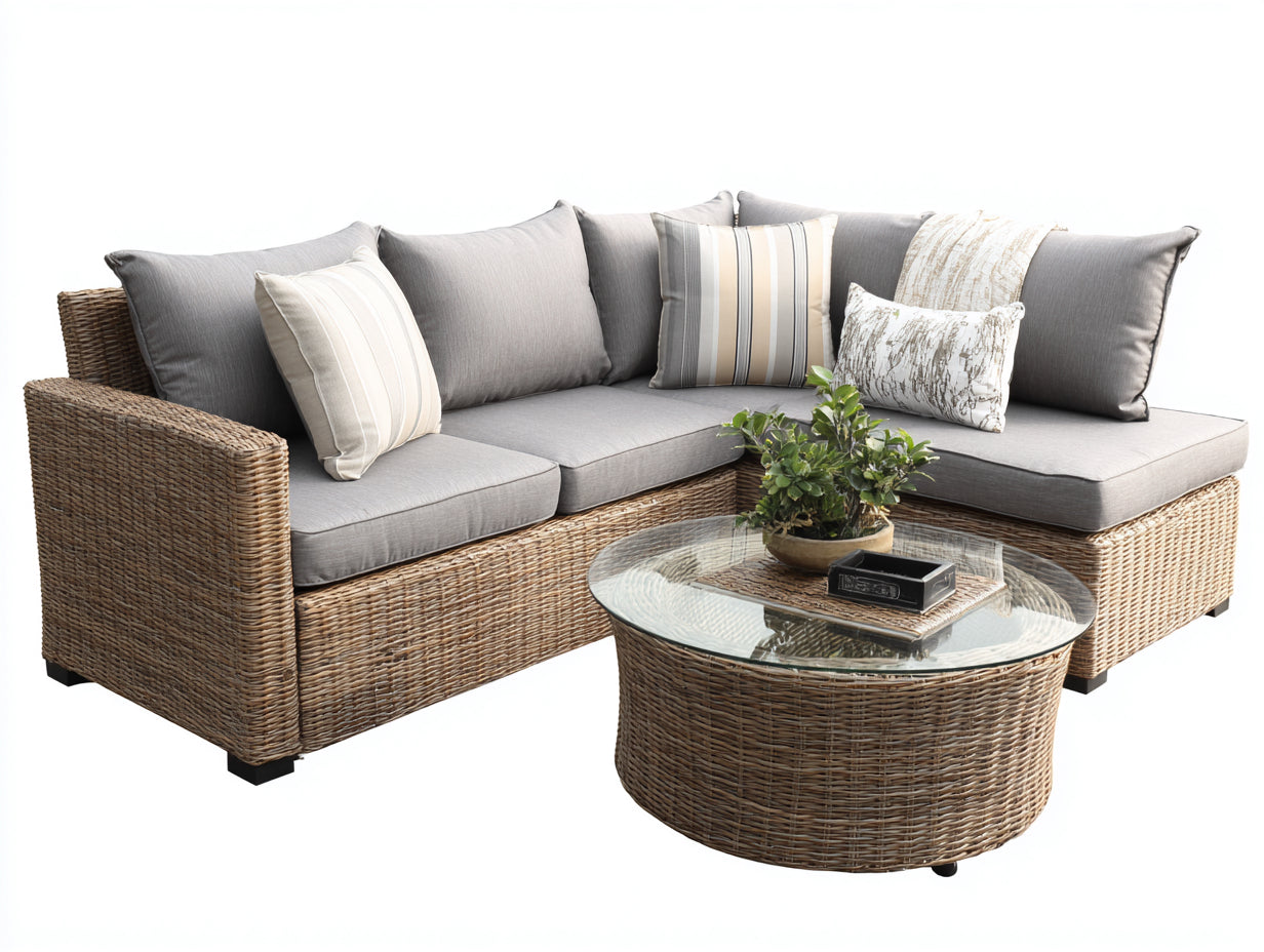 Sofás de exterior ratán 240x170x82 cm natural gris diseño esquinero