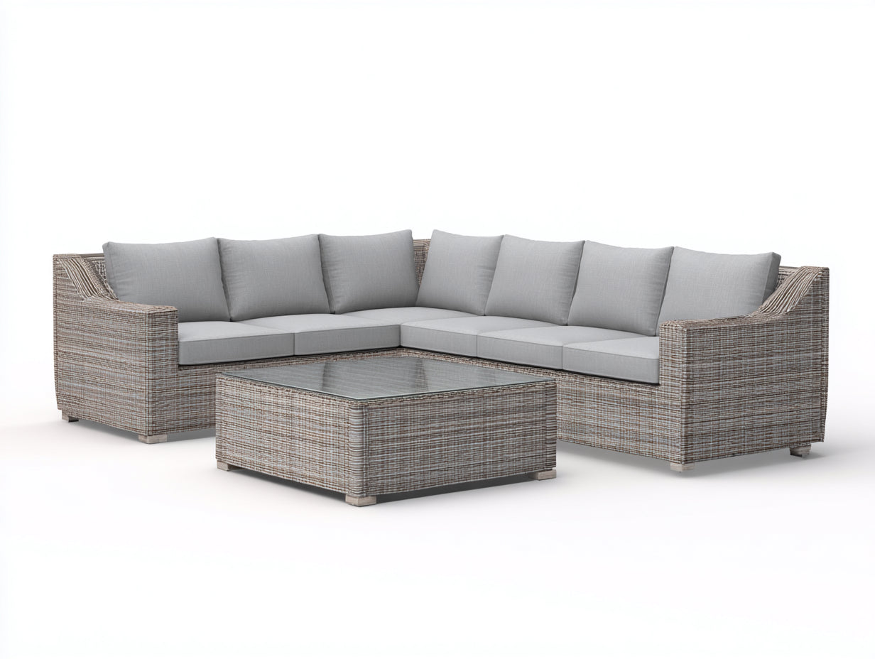 Sofás de exterior ratán 280x280x79 cm gris claro - conjunto esquinero con mesa de centro