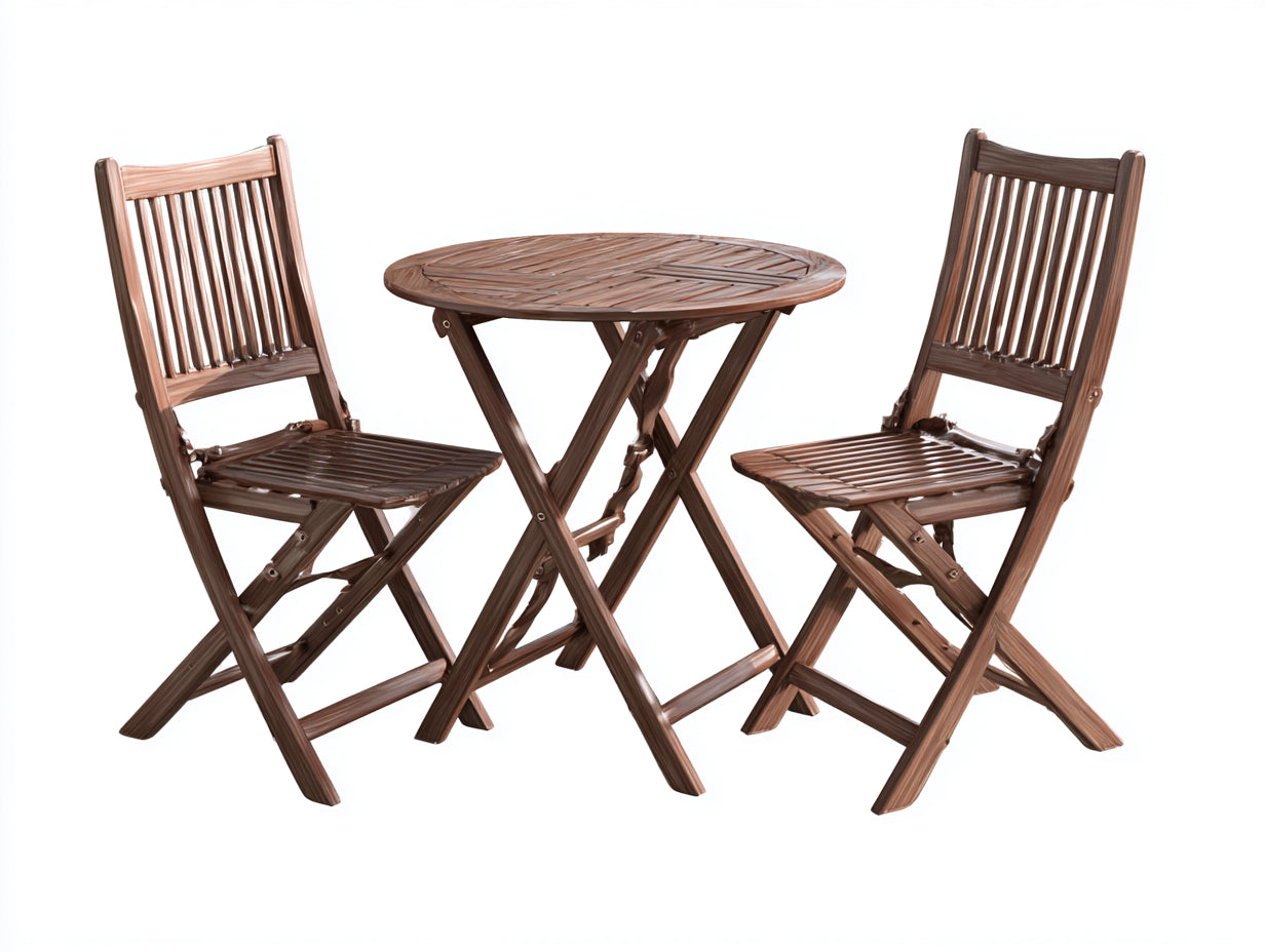 Conjunto de muebles de jardín de madera 75x75x75 cm - marrón oscuro - mesa redonda y 2 sillas plegables