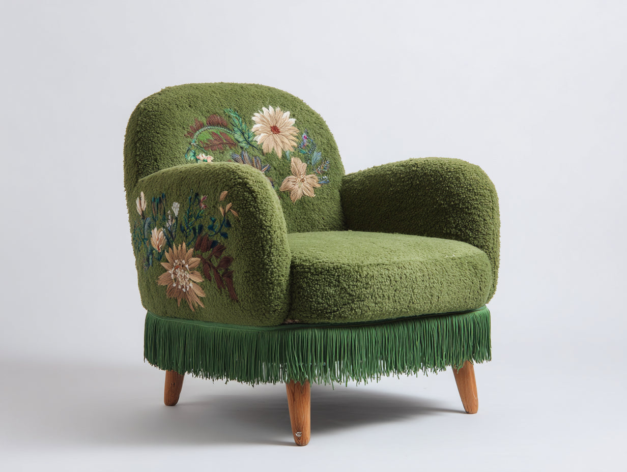 Sillones tela bouclé 82x78x86 cm verde - diseño floral decorativo