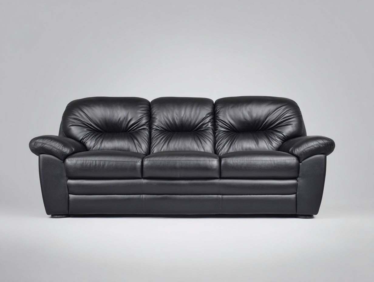 Sofá lineal de cuero sintético 220x92x86 cm - negro - diseño acolchado de 3 plazas