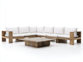 Sofá de exterior rinconero de madera 300x220x70 cm - blanco y marrón - con mesa de centro