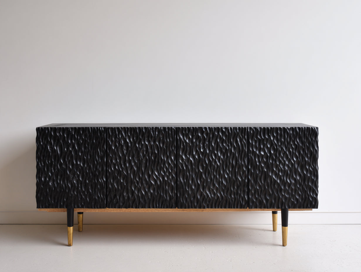 Mueble recibidor de madera 160x40x80 cm - negro y dorado - diseño moderno