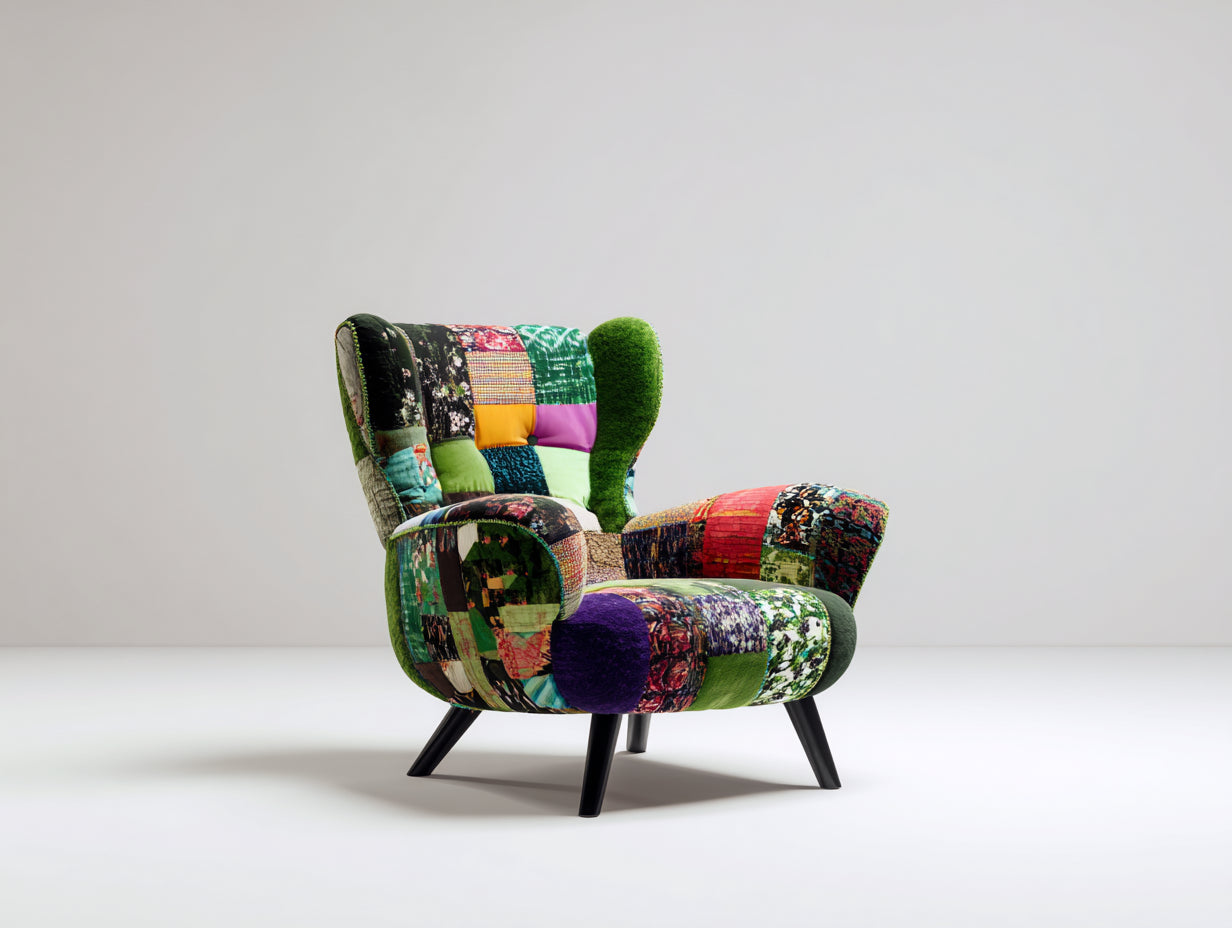 Sillones tela patchwork 78x82x102 cm multicolor diseño orejero