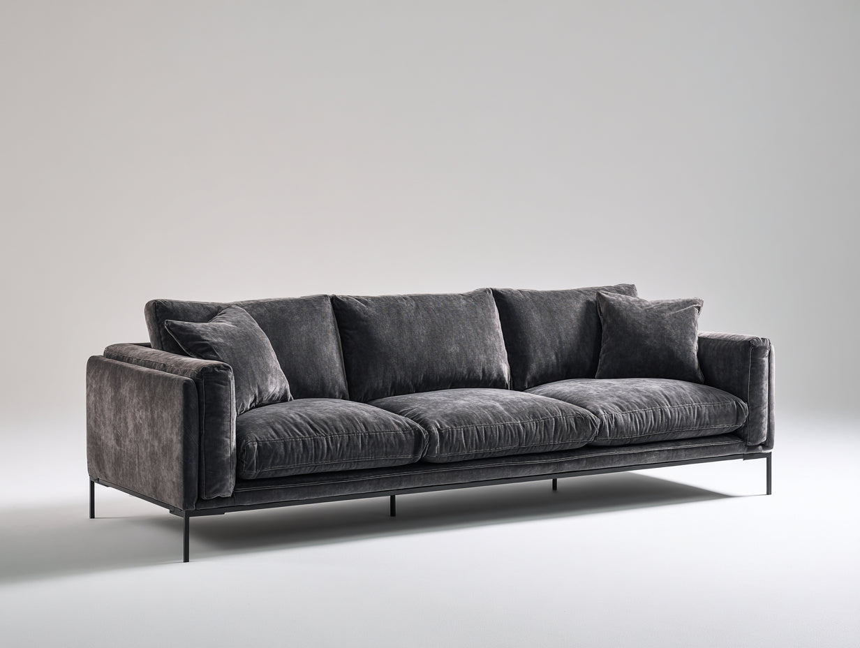 Sofás lineales terciopelo 245x95x82 cm gris oscuro diseño moderno