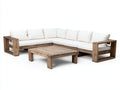 Sofás de exterior madera 275x275x76 cm natural-blanco - conjunto esquinero con mesa de centro