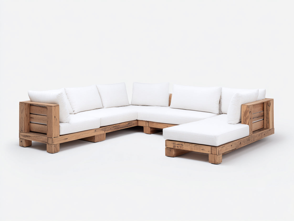 Sofás de exterior madera 285x220x78 cm marrón blanco diseño modular