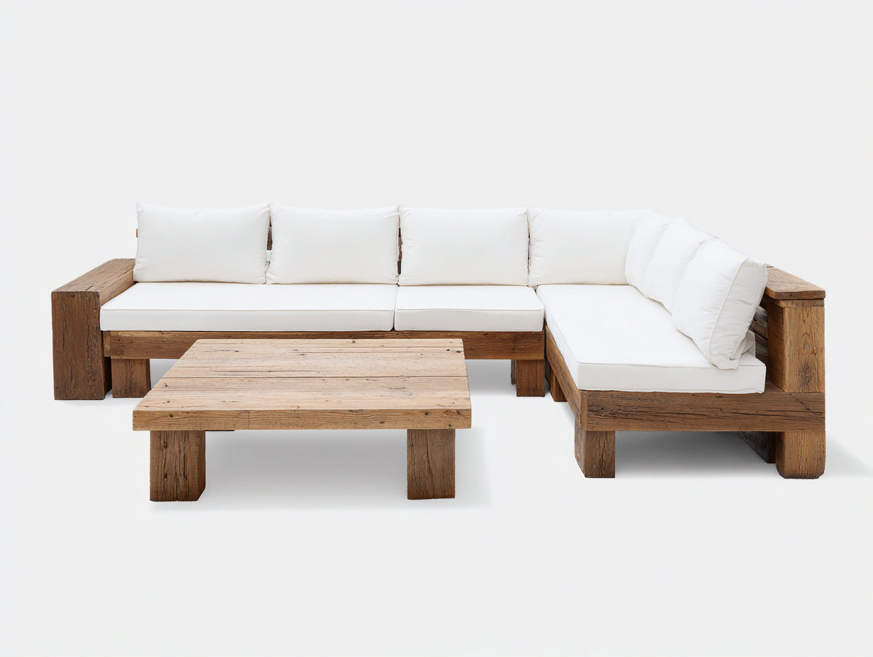 Sofás de exterior madera 300x220x75 cm marrón blanco diseño modular