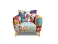 Sillón tapizado 94x88x86 cm - multicolor y dorado - diseño patchwork floral
