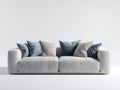 Sofá lineal de tela 240x95x72 cm - beige y azul - diseño moderno de 3 plazas