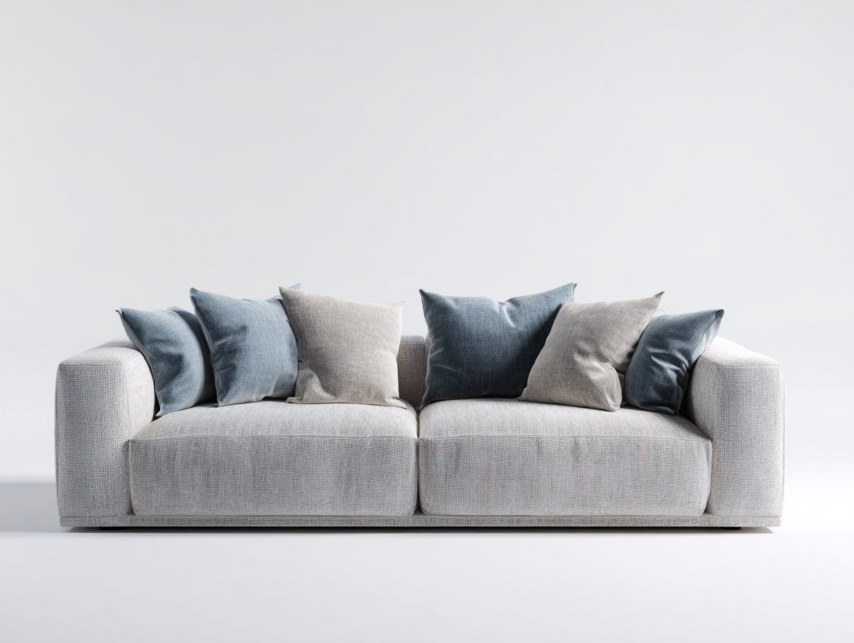 Sofá lineal de tela 240x95x72 cm - beige y azul - diseño moderno de 3 plazas