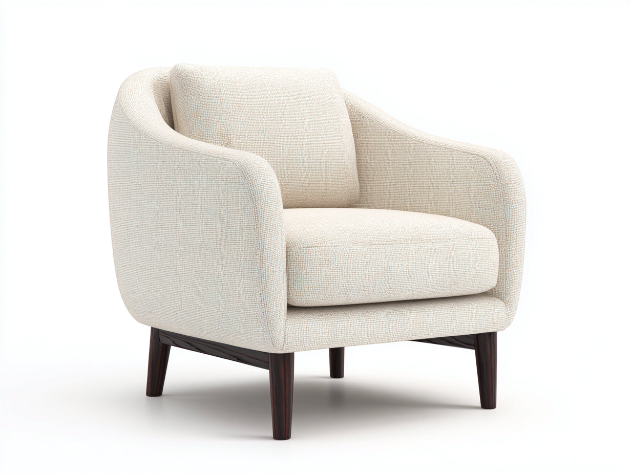 Sillón tapizado 86x82x84 cm - crema y marrón - diseño moderno con patas de madera