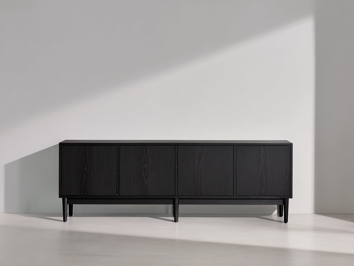 Mueble recibidor de madera 180x40x72 cm negro - diseño moderno con 4 puertas