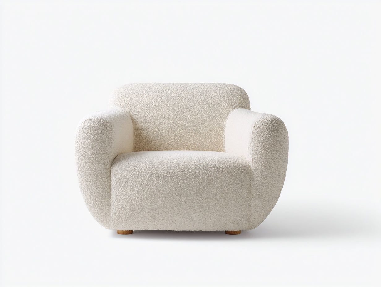Sillón tapizado 105x92x78 cm - crema - diseño curvo moderno