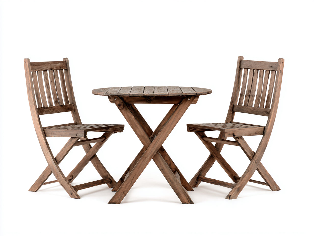 Conjunto de muebles de jardín de madera 90x65x74 cm natural - diseño plegable rústico con 2 sillas
